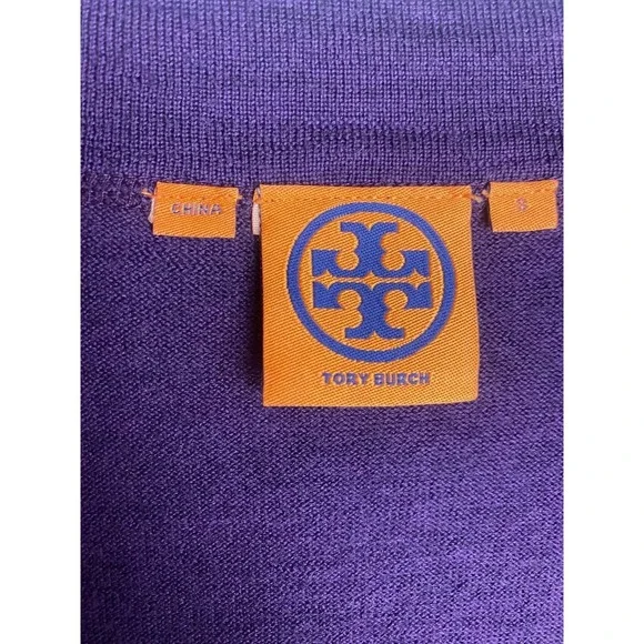 Tory Burch Cardigan Sweater Womens Purple Small Purple Knit Gold Buttons V-Neck - Picture 2 of 4